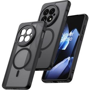 Magnetic for OnePlus 13 Case [Compatible with MagSafe] Translucent Matte Shockproof Phone Case with Camera Cover, One Plus 13 Slim Thin Yet Military Grade Drop Proof Silicone Bumper Case, Black