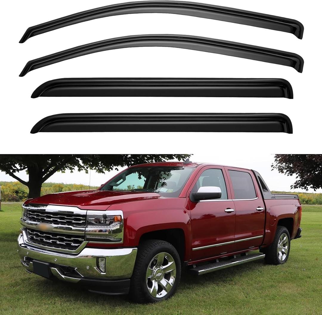 Window Rain Guards for 2014-2018 Chevy Silverado/GMC Sierra 1500 Crew Cab, Out-Channel Window Vent Visors Wind Shades Deflector for 2015-2019 Silverado/Sierra 2500HD 3500HD