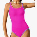 Qaoerde Girls Swimsuit One Piece Swimsuits Solid Color Bathing Suit Colorful Contrast Trim Adjustable Straps Swimwear 9/10