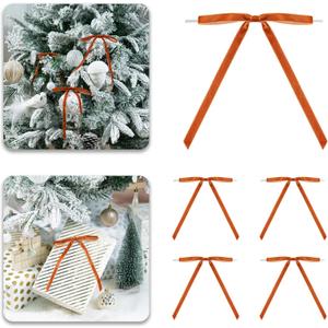 Copper Velvet Ribbon Christmas Bow 5 x 7 Inches Premade Copper Bows for Christmas Tree Hanging Decorations Gift Wrapping Wreaths Crafts Outdoor Indoor Home Decor Wedding, Pack of 24