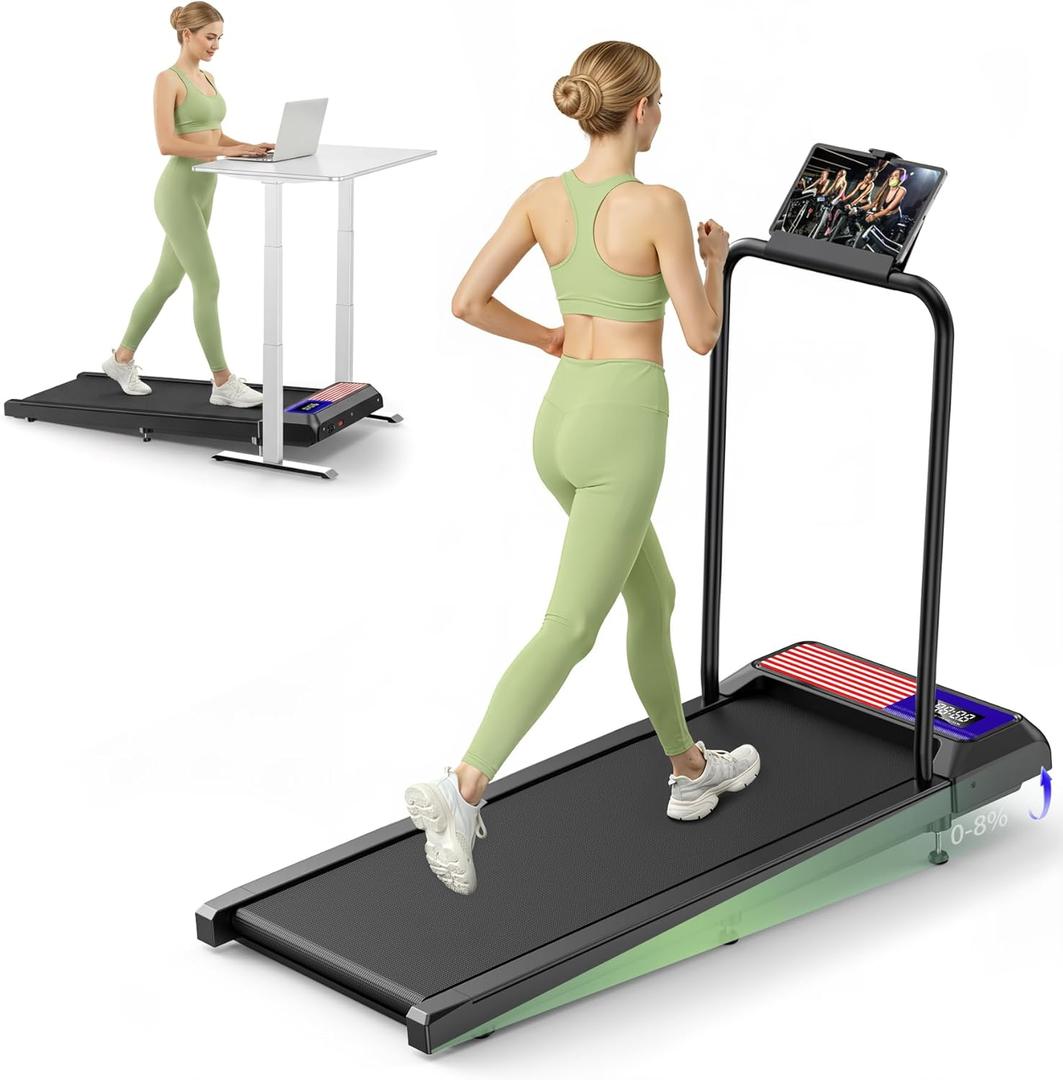 Walking Treadmills Pad with Handles,Under Desk Treadmills with Removable Handle 2.5HP for Home and Office, 270Lbs Capacity Walking Treadmill with APP &Remote Control, LED Display