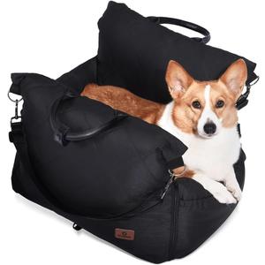 PET MARVEL Dog Car Seat for Small Dogs Up to 25 lbs, Pet Booster Seat & Travel Carrier with Safety Leash and Thick Cushion, Fully Detachable Washable Pet Bag with Storage Pocket, Portable, Black