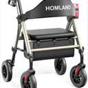 Walkers for Seniors with Seat, Foldable Rollator Walker, Reinforced Aluminum Frame, 8" Big Rubber Wheels for All Terrain, Height Adjustable Lightweight Rolling Walker, Light Gold (400 Pound)