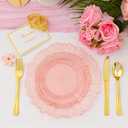 60Pcs Premium Pink Floral Plastic Plates, Fancy Clear Glitter Pink Disposable Plate, Christmas Plates, Heavy Duty Plastic Plato include 30 10" Dinner & 30 7.5" Dessert Plato for Wedding