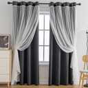 Anytime Home Curtains Blackout and Sheer Layered Solid Window Curtain Panel Pair with Grommet Top, 52Wx84L Black