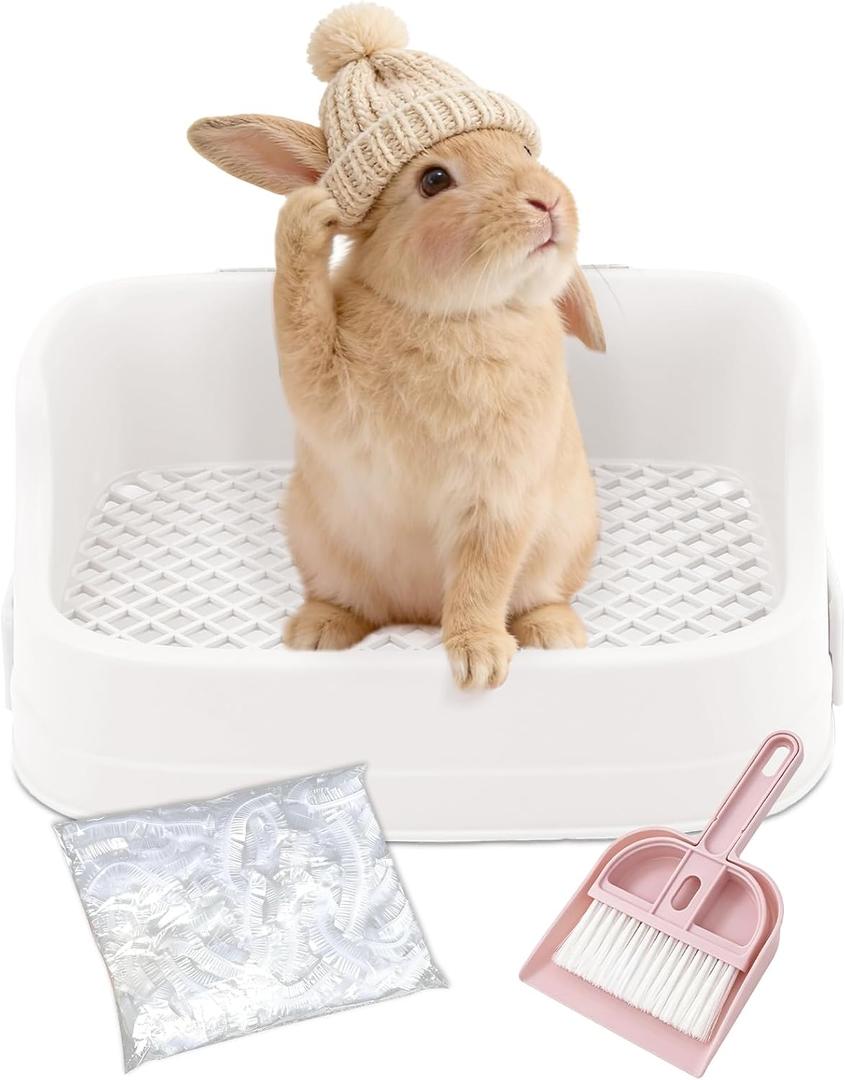 Large Rabbit Litter Box, Bunny Litter Box with Removable Top and Bottom, Corner Bunny Potty Training Litter Pan, Small Animal Toilet for Adult Rabbits, Guinea Pig, Hamster, White