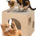 Cardboard Cat House with 2-Stories Scratch Pad | 2-Level Cat Play House, Hideaway Cave & Scratching Toy | Durable Corrugated Condos Bed for Indoor Cats/Kittens/Bunny/Small Animals