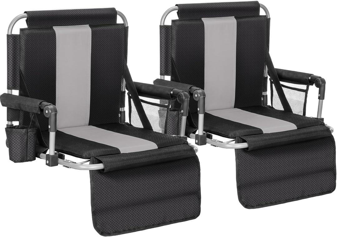 ALPHA CAMP Stadium Seat Chair for Bleachers with Back & Arm Rest (Black Grey-2pcs)
