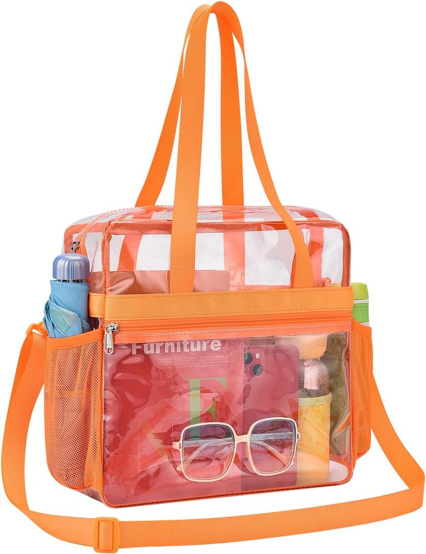Paxiland Clear Bag for Stadium Events 12x6x12, Clear Tote Bag with Reinforced Strap, Transparent Bag for Sports Concert (Orange)