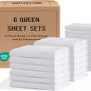 Maple&Stone Queen Sheet Sets Bulk Pack of 6, Wholesale Hotel Bed Set White | Microfiber Complete Sheets Set, Wrinkle-Free, Deep Pockets, Breathable for Airbnbs Guest Bedroom and Spa