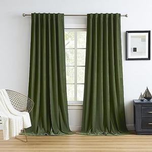 MUMFAS Luxury Velvet Curtains 96 Inches Long 2 Panels Burg, Olive Green Room Darkening Curtains/Drapes for Bedroom Living Room Back Tab Rod Pocket W52 x L96