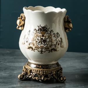 Ceramic Resin vase 16.9-inch ice Cracked Pattern Retro Antique Home Decoration Dining Table Living Room Kitchen Bedroom Bookshelf Office Coffee Table Dining Room Fireplace (Color 2)