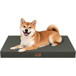 Outdoor Dog Bed for Medium Dogs, Waterproof Dog Crate Mat Orthopedic Egg Crate Foam Pet Bed with Washable Removable Oxford Cover, Brown