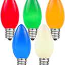 Novelty Lights Ceramic Christmas Replacement Bulbs - Outdoor Individual Bulbs for Events, Holiday Parties, Patios, and More - C7/E12 Candelabra Base, 5 Watt Lights (Multicolor, 25 Pack)