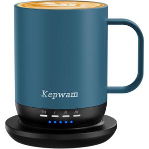Kepwam Heated Coffee Mug T1-14oz Fast Heating & Longer Battery Life Self Heating Coffee Mug Hot to 149 - Touch & App Controlled Mug Coffee and Hot Beverage Warmer, Gifts for Women and Men (Steel Blue)