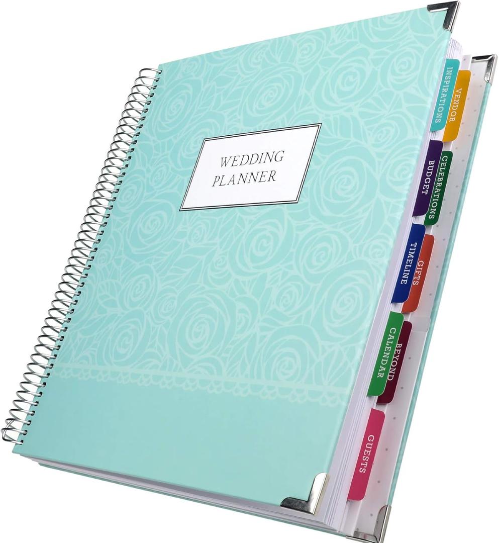 Global Printed Products Wedding Planner 9x11 Hardcover Organizer, Bookmark, Planning Stickers, Business Card Holder, and Pocket Folders