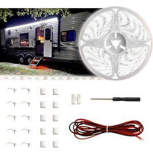 Yiswhis 20FT RV Awning LED Light Strip, 12V Fixed Brightness Camper Awning Lights Waterproof, Motorhome Exterior Underglow Lighting Strips Kit for Canopy Parties BBQ Food Truck Decor