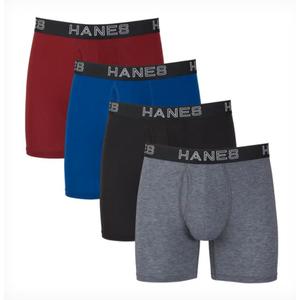 Hanes Ultimate Comfort Flex Fit Total Support Pouch Men's Boxer Brief Underwear, Red/Blue/Black/Grey, 4-Pack, M