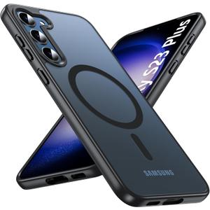 OWKEY for Samsung Galaxy S23 Plus Case 6.6'', Magnetic S23 Plus Case Compatible with Magsafe, [Military Grade Shockproof] Translucent Back Slim Bumper Cover Phone Case, Black
