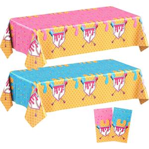 Gilprop 2 Pcs Baseball Ice Cream Drip Birthday Party Decorations Plastic Cute Birthday Tablecloth 108 x 54 Inches Disposable Rectangle Tablecover for Boys Girls Kids Baby Shower Party Supplies