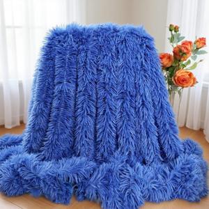 Plush Super Soft Blanket Bedding Sofa Cover Furry Fuzzy Fur Warm Throw Qulit Cozy Couch Blanket for Winter (63x79 Inches,Royal Blue)