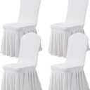 Dimatic Dining Room Chair Covers Set of 4, Stretch Parsons Slipcovers with Skirt Super Fit Spandex Chair Seat Protector Cover for Dining Room, Hotel, Ceremony (White)