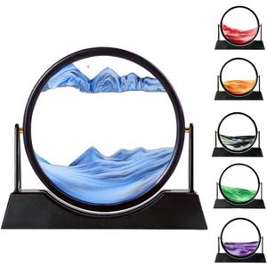 FHFTHYH Moving Sand Art Picture Liquid Motion, 3D Quicksand Decor, Deep Sea Sandscapes with Display Flowing Sand Frame for Relaxing, Desktop Office Home Decoration (Blue)