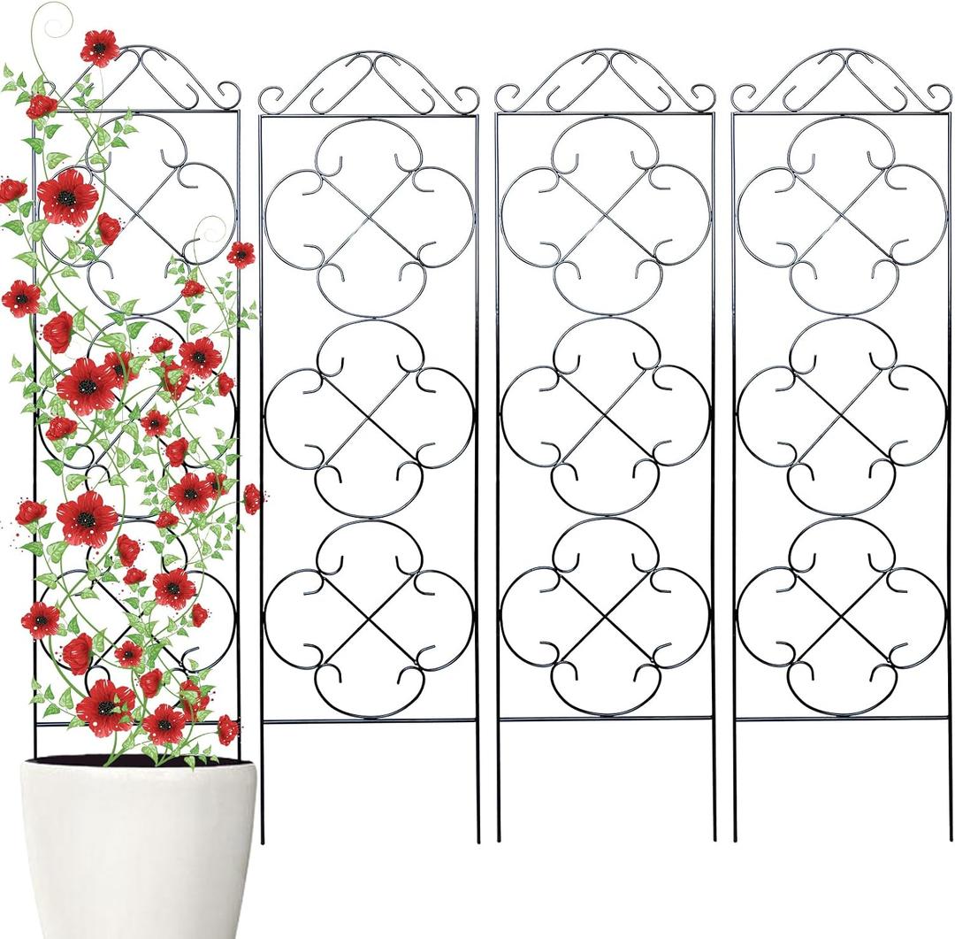 Thealyn Garden Trellis for Climbing Plants, 4 Pack 48" x 12.5" Metal Trellis for Potted Plants, Rust-Resistant Plant Support for Indoor Outdoor Use, for Ivy Clematis Vines Flowers, Black