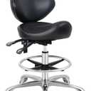 Saddle Stool Chair with Wheels,Ergonomic Swivel Rolling Height Adjustable for Salon Beauty Clinic Dentist Tattoo Home Office, With Backrest