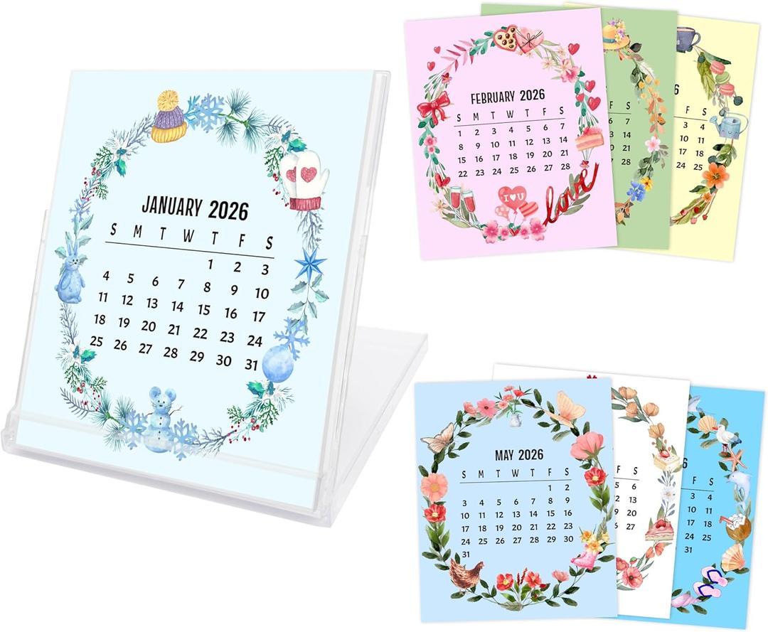 2 x Desk Calendar 2026, 12-Month School Year Calendar, Colorful Monthly Desktop Calendar, Small Desk Calendar 2026 for Home Office Table Desk Decoration, Gifts for Friends Coworkers-02