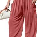 TARSE Womens Linen Wide Leg Pants Casual Loose Elastic Waist Beach Travel Vacation Palazzo Harem Pants with Pockets (Red, XL)