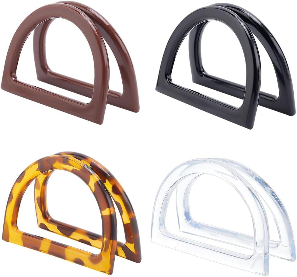 PH PandaHall 8-Pack D Shape Purse Handles 4 Color Leopard Handles Replacement Handbag Purse Handle Decorative Bag Handles for Summer Straws Beach Handbags Macrame Crocheted Purse Making 4.7x3.3 inch