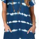 Alaster Womens Casual Summer T Shirt Dress Loose Short Sleeve Tunic Dress with Pocket for Women (X-Large, Blue Wavy Striped)