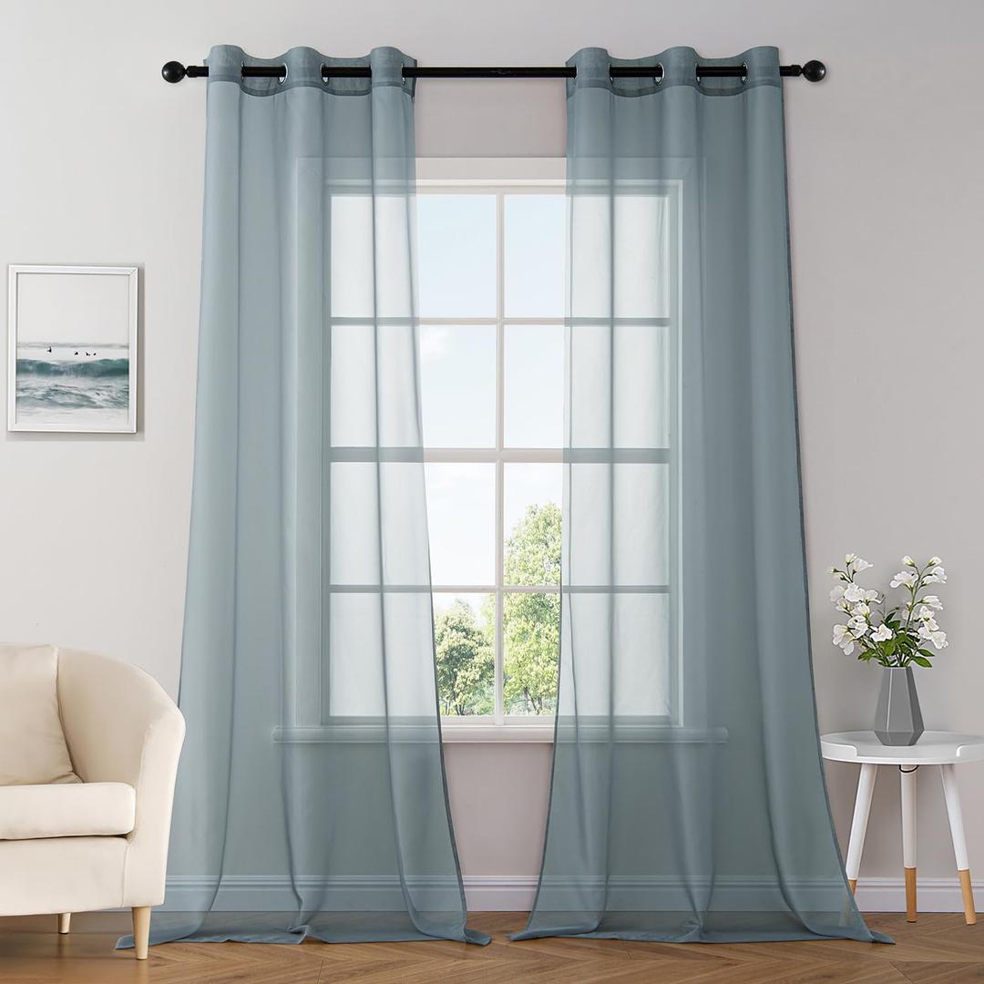 MIULEE Solid Color Sheer Curtains 84 Inches Long 2 Panels Set - Elegant Lightweight Grommet Light Filtering Window Voile Panels/Drapes/Treatment for Bedroom Living Room W42 x L84 Inch, Dusty Blue