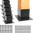 6 PCS Metal 44 Post Base Post Base Brackets,Inner Size 3.5"x3.5" Heavy Duty Powder-Coated Post Anchor Matte Black Wood Post Brackets (Black 6pcs)