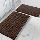 Yimobra Bathroom Rugs Sets 2 Piece - Luxury Chenille Shaggy Bath Mat, Super Absorbent & Non Slip & Quick Dry, Soft Thick Bathroom Carpet for Tub Shower Floor, Machine Washable, 32x20+24x17 Inch, Brown