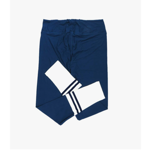 Lularoe Tall Curvy (TC fits Sizes 12-18) Solid Blue with White Ankles and Stripes Buttery Soft Adult Leggings, Pack Of 2