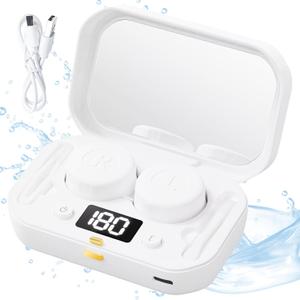 Contact Lens Clean Machine, Portable Ultrasonic Contact Lens Cleaner with 4 Timing Modes, 360 High-Frequency Vibration for Cleaning Soft Lenses, Colored Contact Lenses (White)