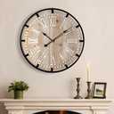 Vantic Farmhouse 24 Inch Extra Large Decorative Wall Clock with Metal Circle, Oversized Wood Wall Clock with Large Roman Numeral for Living Room, Bedrooms and Offices, Silent and Battery Operated (Light Ivory)