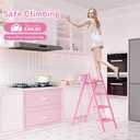 Pink 4 Step Ladder, Sturdy Foldable Ladder, Integrated 7.9Inch Wide Pedal and Anti-Slip Feet for Steady Support, Suitable for Kitchen, Closet, Indoor and Outdoor Use, 330Lbs Load
