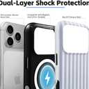 for iPhone 17 Pro Max Case Cute Striped Phone Case Compatible with MagSafe, Dual-Layer Shock Protection(Hard PC + Silicone) - Aesthetic Protective Phone Cover for Women Girl, Blue and White