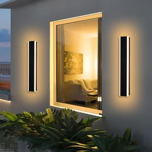 Yaohong 2 Pack 24 inch Long Outdoor LED Wall Lights, Modern Black 3000K-6000K Dimmable Exterior Lighting Fixtures, IP65 Waterproof Outdoor House Lights Wall Mount Outside Wall Lights for House Garage