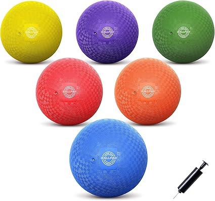 BallFUN Dodgeballs Playground Balls, Dodge Ball Set for Kids & Adults, Bouncing Kickballs Handball for Outdoor & Indoor Games - Includes Pump & Mesh Storage Bag, 6 Piece, 7 inch.