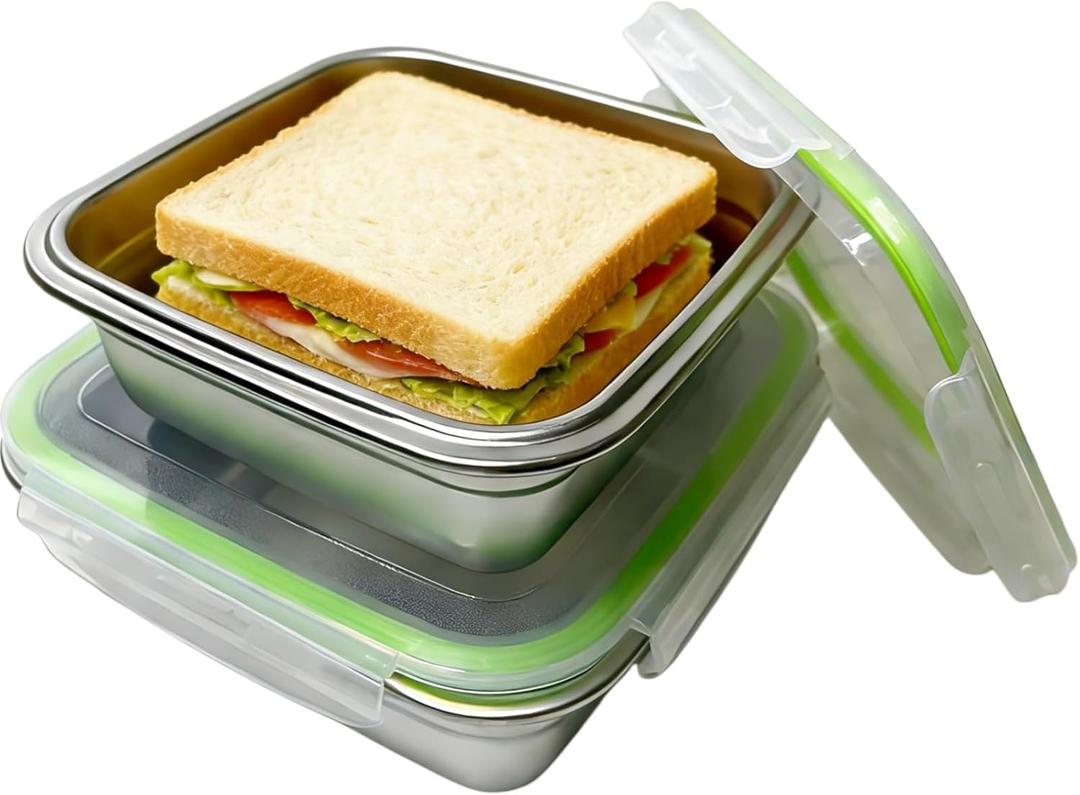Stainless Steel Sandwich Containers (2 Pack) 750ml & 1200ml BPA-Free Leakproof Lunch Boxes, Airtight Kitchen Storage Containers for Meal Prep, Snacks, Sandwiches, Office and Travel