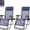 NEWBULIG Zero Gravity Chair Set of 2, Lounge Chair Folding Portable Adjustable Camping Reclining Chairs with Adjustable Pollow, Mesh Back, Cup Holder Trays Lawn Patio Chair for Pool Beach