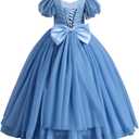 IDOPIP Flower Girl Sequin Lace-up Bow Dress for Kid Wedding Bridesmaid Pageant Party Formal Long Gown Communion Tulle Dresses (9-10 Years, Blue)