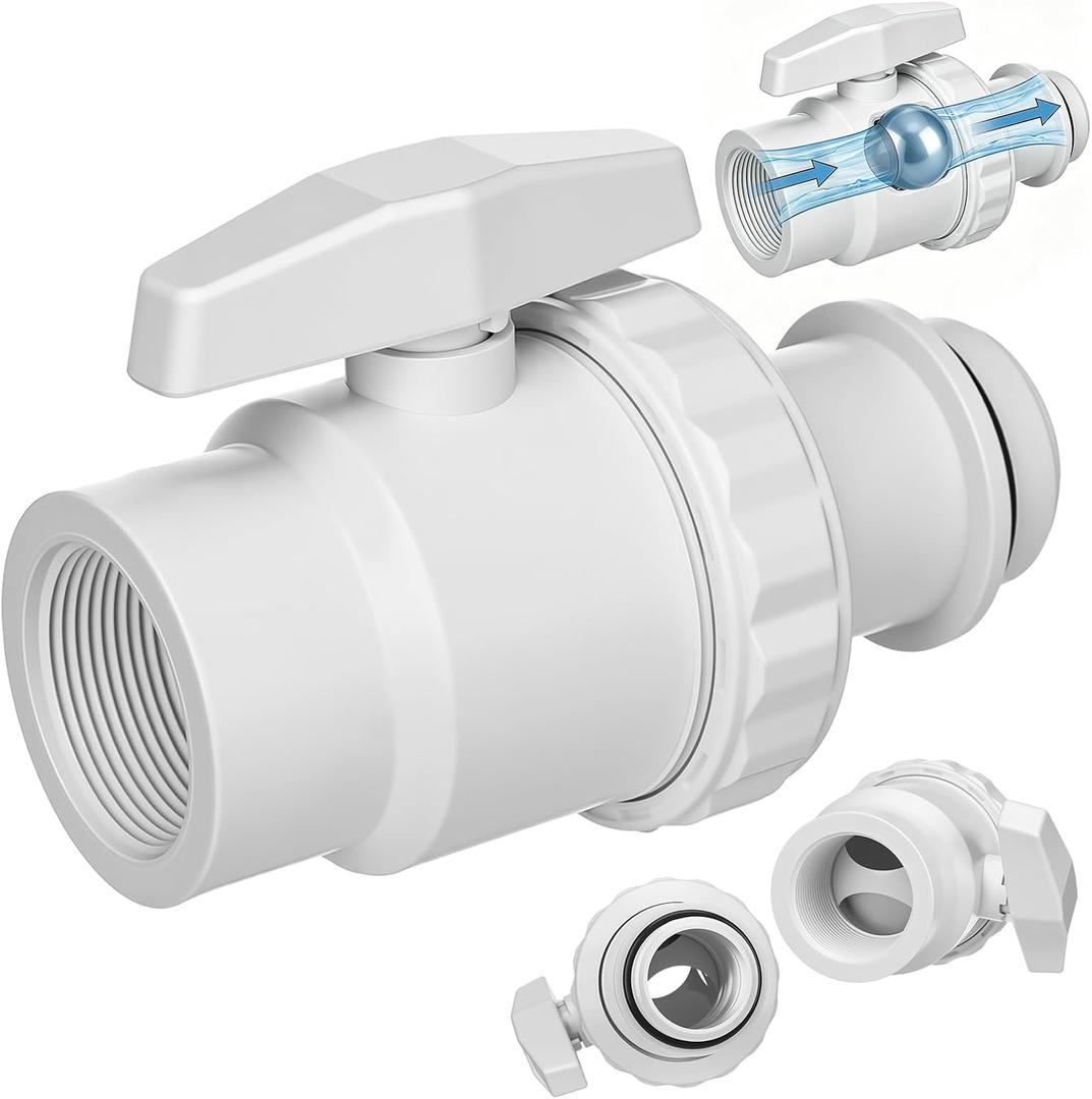 Lounsweer 1 Pack 1.5 Inches Two Way Ball Valve Sprinkler Valve PVC Pipe with Union PVC Construction for Pool Spa Irrigation and Plumbing Systems Irrigation Industry Sewage Water Pipe