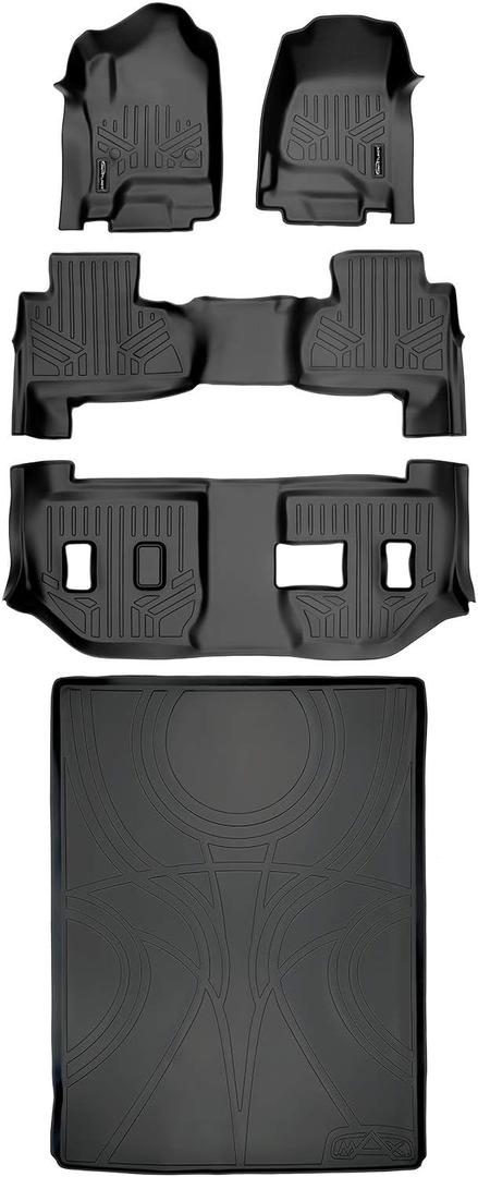SMARTLINER Floor Mats 3 Rows and Cargo Liner Behind 2nd Row Set for 2015-2020 Chevrolet Suburban