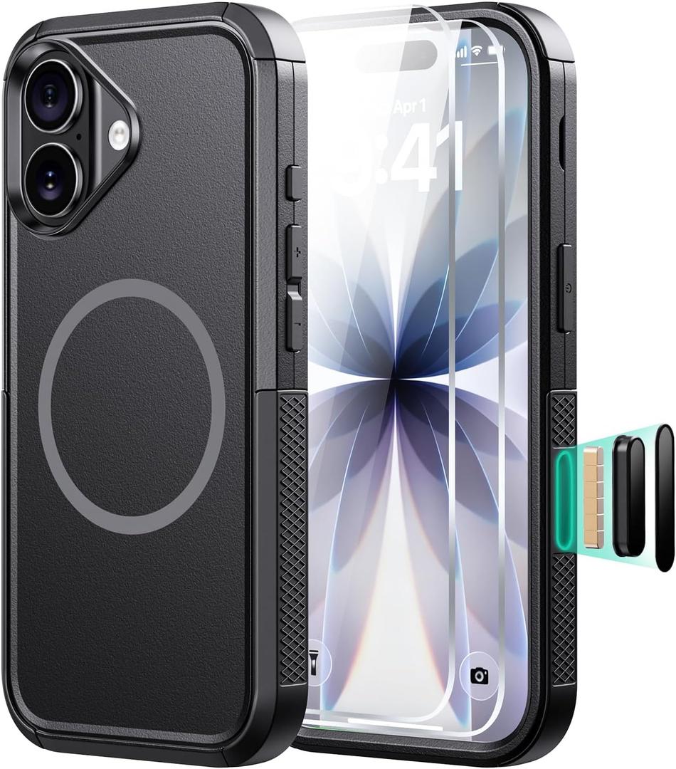 Diverbox Magnetic for iPhone 17 Case-(Compatible with MagSafe) Heavy Duty Protection Phone Case with Camera Control Button with Screen Protector Shockproof Drop-Proof 6.3 inch (Black)