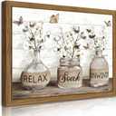 Farmhouse Bathroom Decor Wall Art, Framed Rustic Cotton Pictures Canvas Wall Decor Painting, Modern Country Relax Soak Unwind Sign Artwork Posters Prints for Bathroom 12x16In Dark Wood Frame